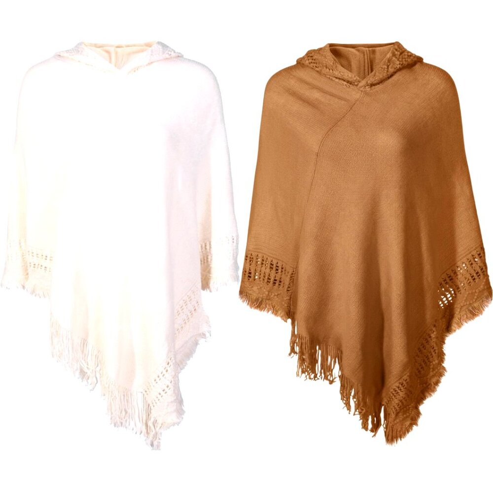 Set Of 2 Oversized Hooded Knit Poncho’s Crochet Cape Shawl Boho Cozy Loungewear